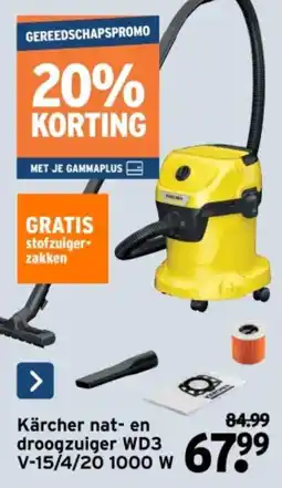 GAMMA Kärcher nat- en droogzuiger WD3 V-15/4/20 1000 W aanbieding
