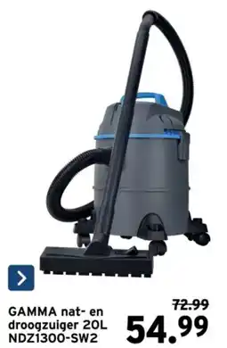 GAMMA Gamma nat en droogzuiger 20L NDZ1300-SW2 aanbieding