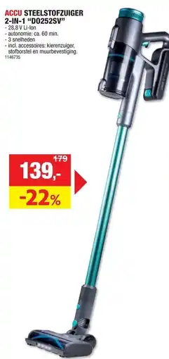 Hubo Accu steelstofzuiger 2 in 1 "d0252sv" aanbieding
