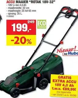 Hubo Accu maaier "rotak 18v-32" aanbieding