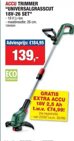Hubo Accu trimmer "universalgrasscut 18v-26 set" aanbieding