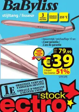 ElectroStock BaByliss stijltang/lisseur ST913PE aanbieding