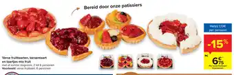 Carrefour Market Verse fruittaarten, kersentaart en taartjes mix fruit aanbieding