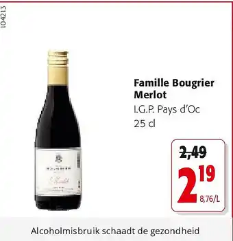 Colruyt Famille Bougrier Merlot aanbieding
