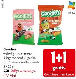 Colruyt Goodies Fruitreep Aardbei-dadels 5 x 20 g aanbieding
