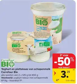 Carrefour Yoghurt en plattekaas van schapenmelk Carrefour Bio aanbieding