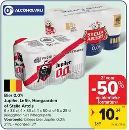 Carrefour Bier 0,0% Jupiler, Leffe, Hoegaarden of Stella Artoi aanbieding