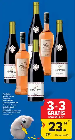 Carrefour Frankrijk Vin de France Pinot’eur Pinot Noir of Coteaux Varois en Provence Terres de Saint-Louis aanbieding