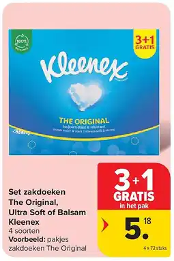 Carrefour Set zakdoeken The Original, Ultra Soft of Balsam Kleenex aanbieding