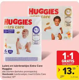 Carrefour Luiers en luierbroekjes Extra Care Huggies aanbieding