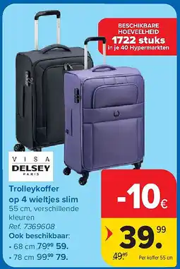 Carrefour Trolleykoffer op 4 wieltjes slim aanbieding