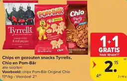 Carrefour Chips en gezouten snacks Tyrrells, Chio en Pom-Bär aanbieding