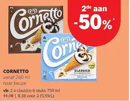 Spar CORNETTO classico 6 stuks 750 ml aanbieding
