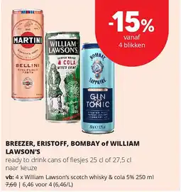 Spar William Lawson’s scotch whisky & cola 5% 250 ml aanbieding