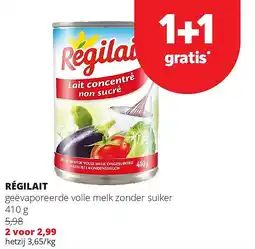 Spar RÉGILAIT geëvaporeerde volle melk zonder suiker 410 g aanbieding