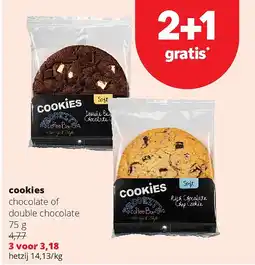 Spar cookies chocolate of double chocolate 75 g aanbieding