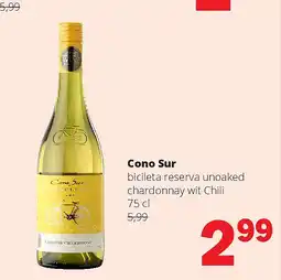 Spar Cono Sur bicileta reserva unoaked chardonnay wit Chili 75 cl aanbieding