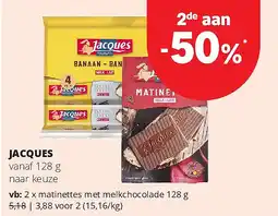 Spar JACQUES matinettes met melkchocolade 128 g aanbieding