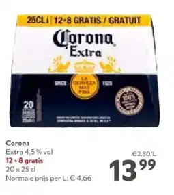 OKay Corona Extra 4,5% vol 12+8 gratis 20 x 25 cl aanbieding