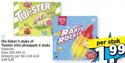 Albert Heijn Ola Raket 9 stuks of Twister mini pineapple 6 stuks aanbieding