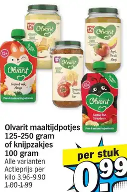 Albert Heijn Olvarit maaltijdpotjes of knijpzakjes aanbieding