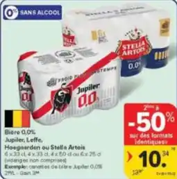 Carrefour Market Bière 0,0% Jupiler, Leffe, Hoegaarden ou Stella Artois aanbieding