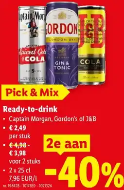 Lidl Ready-to-drink Captain Morgan, Gordon's of J&B aanbieding