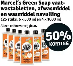 Kruidvat Marcel's Green Soap vaatwastabletten, afwasmiddel en wasmiddel navulling aanbieding