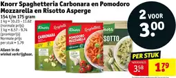 Kruidvat Knorr Spaghetteria Carbonara en Pomodoro Mozzarella en Risotto Asperge aanbieding
