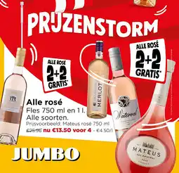Jumbo Alle rosé Fles 750 ml en 1 l. Alle soorten aanbieding
