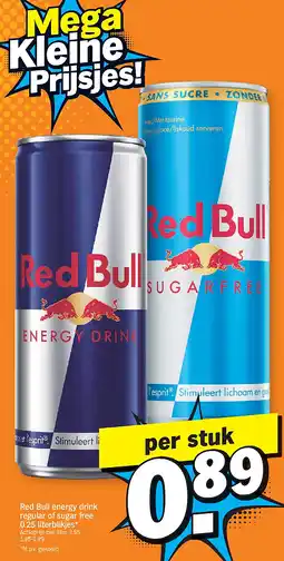 Albert Heijn Red Bull energy drink regular of sugar free 0.25 literblikjes aanbieding