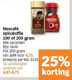 Albert Heijn Nescafé oploskoffie 100 of 200 gram aanbieding