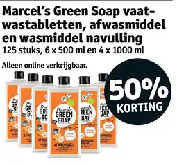 Kruidvat Marcel’s Green Soap vaat- wastabletten, afwasmiddel en wasmiddel navulling aanbieding