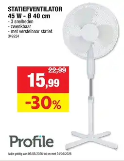 Hubo STATIEFVENTILATOR 45 W - Ø 40 cm aanbieding