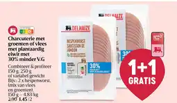 Delhaize Charcuterie met groenten of vlees met plantaardig eiwit met 30% minder V.G aanbieding