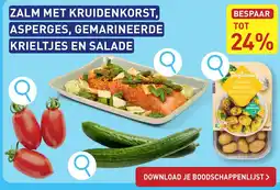 ALDI Zalm met kruidenkorst, asperges, gemarineerde krieltjes en salade aanbieding