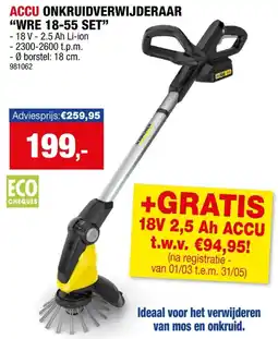 Hubo Accu onkruidverwijderaar WRE 18-55 SET aanbieding