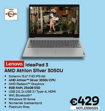 CompuDeals Lenovo ideapad 3 amd athlon silver 3050u aanbieding