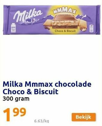 Action Milka mmmax chocolade choco + biscuit aanbieding