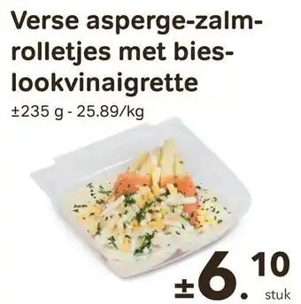 Verse asperge zalm rolletjes met bies lookvinaigrette