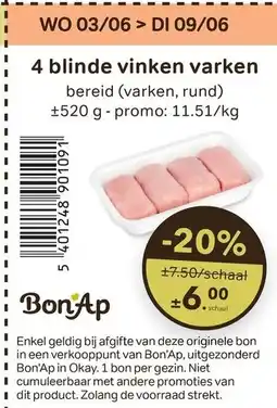 Bon Ap 4 blinde vinken varken aanbieding