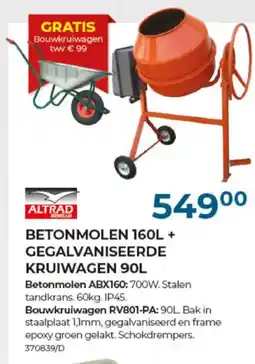 Meno Pro BETONMOLEN 160L + GEGALVANISEERDE KRUIWAGEN aanbieding