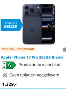 Coolblue Apple iPhone 17 Pro 256GB Blauw aanbieding