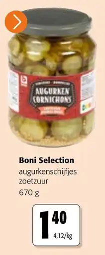 Colruyt Boni Selection augurkenschijfjes zoetzuur aanbieding