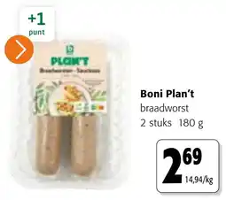 Colruyt Boni Plan't braadworst aanbieding