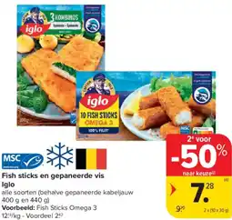 Carrefour Market Fish sticks en gepaneerde vis Iglo aanbieding