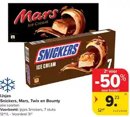 Carrefour Market IJsjes Snickers, Mars, Twix en Bounty aanbieding