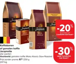 Carrefour Market Koffiebonen of gemalen koffie Jacqmotte aanbieding