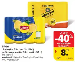 Carrefour Market Blikjes Lipton en Schweppes aanbieding