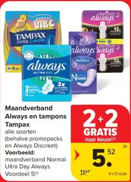 Carrefour Market Maandverband Always en tampons Tampax aanbieding